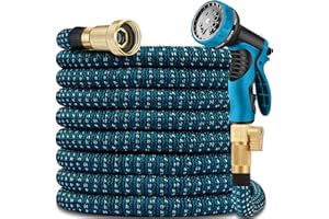 AENFFOW 150 ft Expandable Garden Hose - All New 2024 Retractable Water Hoses with 3/4" Solid Brass Fittings, Extra Strength Fabric - Flexible Expanding Hose with 10 Pattern Spray Nozzle