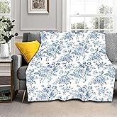 Blue Floral Blanket 50"x40" Blue and White Vintage Flower Pattern Design Print Throw Blanket Lightweight Warm Soft Blanket Farmhouse Seasonal Decor for Home Living Room Sofa Couch Bed