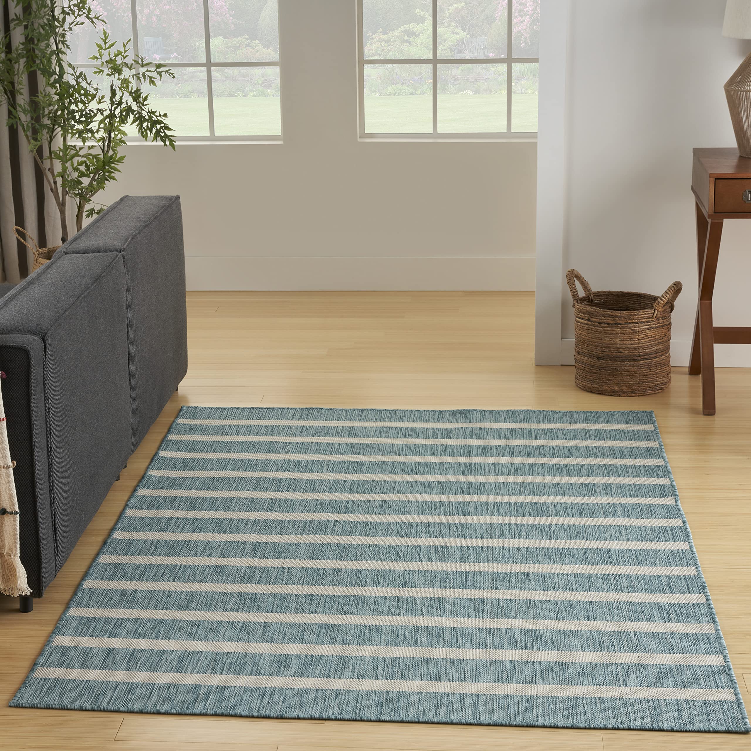 Nourison Home Positano Aqua Ivory 4' x 6' Area Rug - Easy Clean, Non Shedding, Bed Room, Living Room, Dining Room, Kitchen (4' x 6')