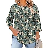 TFSDOD Womens Plus Size Tops 3/4 Length Sleeve Womens Tops Crewneck Pleated Boho Tunic Casual Shirts XL-5X