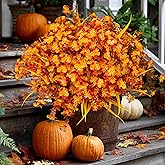 AXYLEX Artificial Mums for Outdoor Fall Flowers - Fake Plants UV Resistant No Fade Faux Plastic Home Decor Garden Porch Patio (1, OrangeMixed)