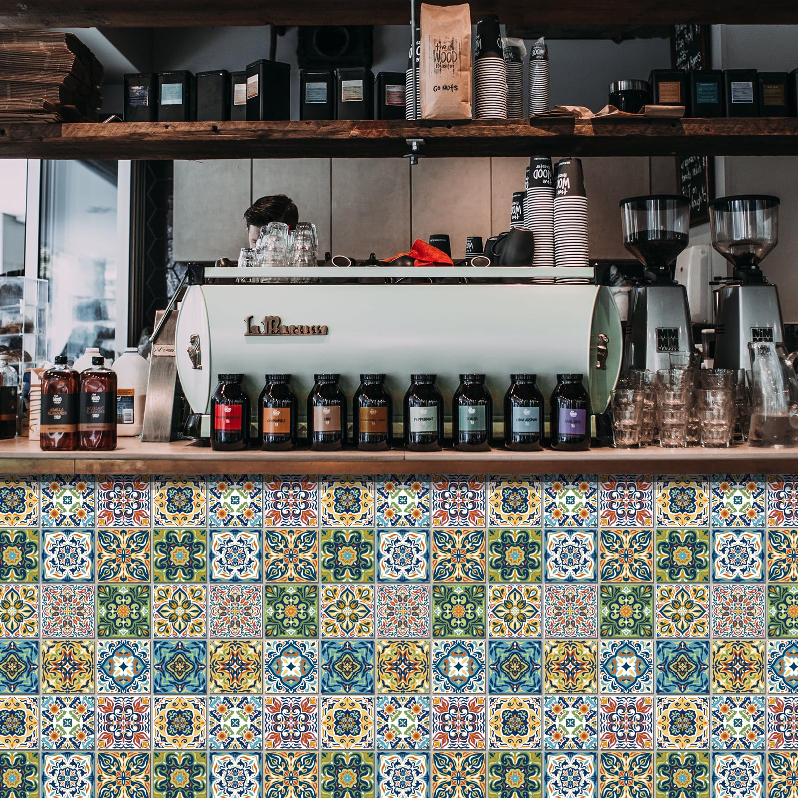 CHGCRAFT 36 Pcs Moroccan Vintage PVC Tile Stickers Peel and Stick Waterproof Removable Wall Decals, for Kitchen Bathroom Bedroom Office Table Furniture Decor 4x4 Inch