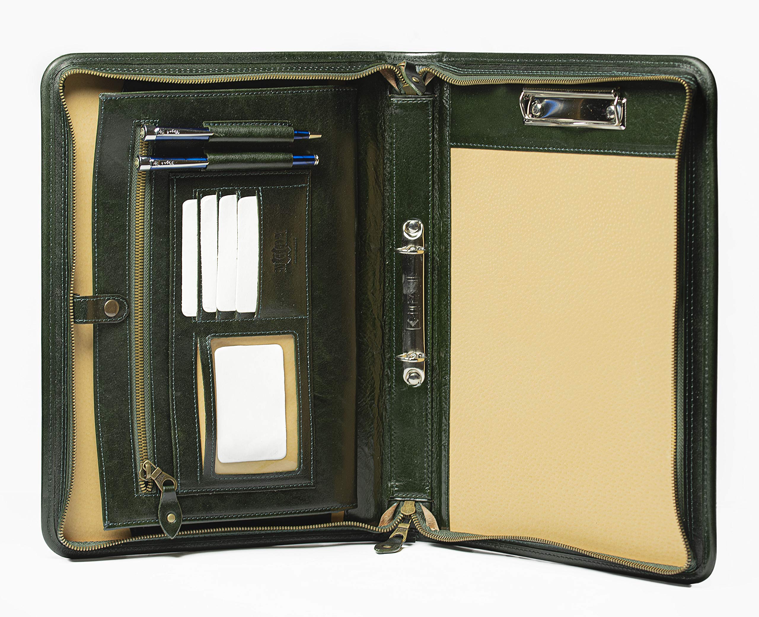 Noda Leather Portfolio Ring Binder Professional Business Padfolio with Clipboard (Green) — image 1