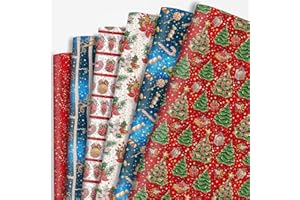 Dtiafu Christmas Wrapping Paper Bundle for Women Man Boys Girls Kids - 12 pcs 6 Style Red Blue Xmas Gift Wrap with Vintage Flowers Trees Candy Cane Stars Patterns for Holiday Celebration - 20 X 28 Inch Per Sheet