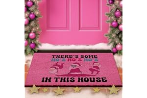 Lanpn Christmas Welcome Natural Coir Door Mat, Santa Coco Front Door Outdoor Doormat Outside Entrance Porch Non Slip Rubber Rug Winter Xmas Farmhouse Decor (Pink, 30x17 inch)