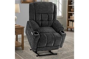 EONIX Dual Motor Lay Flat Power Lift Recliner Chair for Elderly, Electric Recliner Lift Chair for Adults with Heat and Massage, Cup Holders, 400lbs Heavy Duty, SLRY014062, Dark Grey