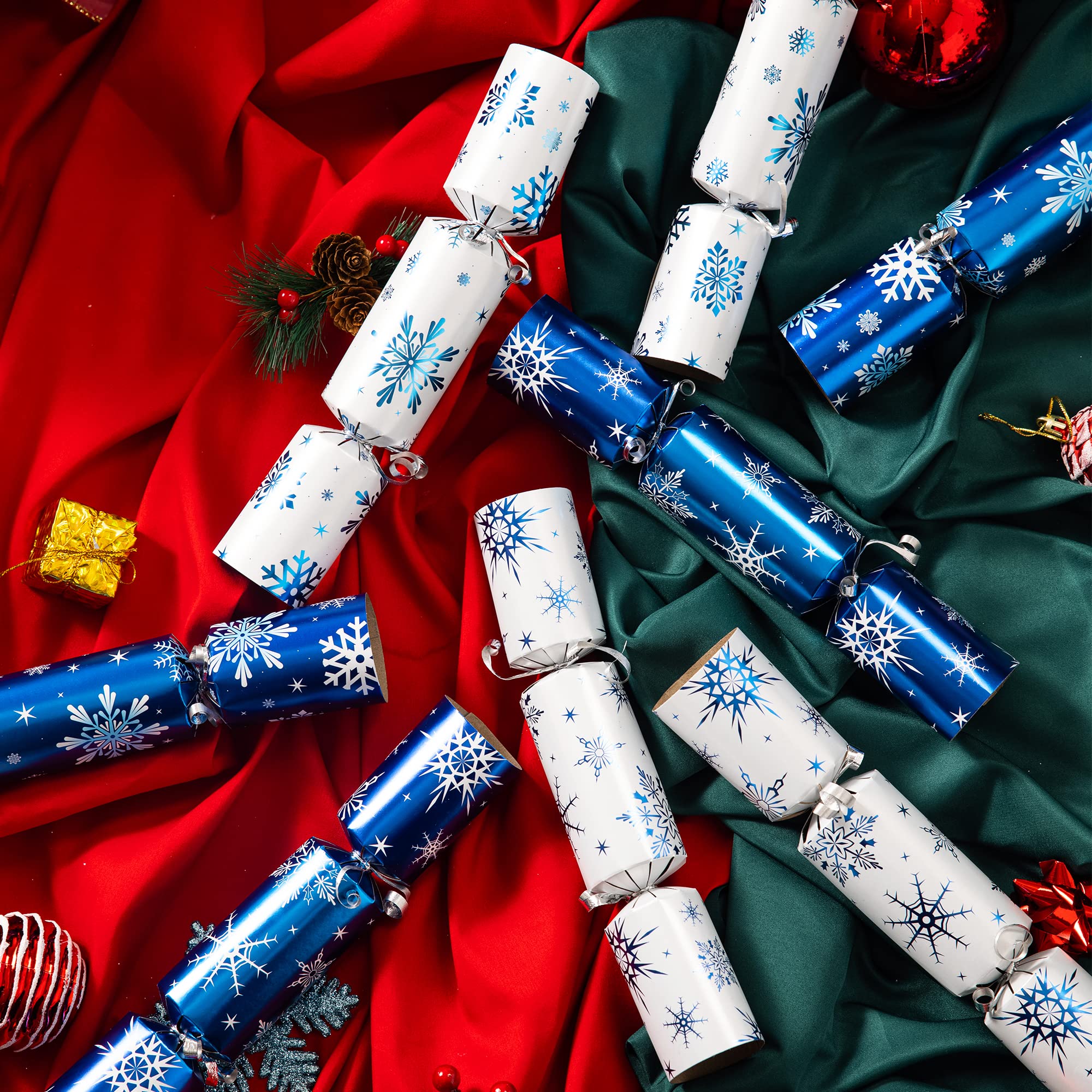 JOYIN 8 Pack Christmas Party Favor Non-Snap Blue & White Snowflake Design Party Table Favors with Holiday Party Favor Supplies for Kids and Adults, Christmas Parties, Dinners and Holidays