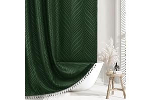 Siiluminisoy Dark Green Boho Shower Curtain Green Shower Curtain for Bathroom Fabric Tufted Chervon Textured Shower Curtains Elegant Cloth Shower Curtains Cute, 72" x72"
