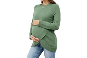 OUGES Women's Wool Blend Maternity Sweater Crossover Ribbed Hem Casual Pullover Tops