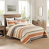 Homzard Quilt King Size, Cotton Orange Gray Black Striped Quilt Bedding Set,Floral Comforter Set King Size,Fall Lightweight Bedspread with Shams,3 Piece All Season