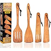 Wooden Spatula for Cooking, Wooden Cooking Utensils Set of 4 including Turner, Slotted Spurtle and Wood Scraper, Teak Spatulas for Kitchen Use -. Nonstick cookware.