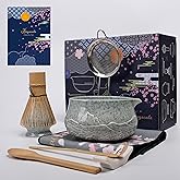 Joyscale Matcha Whisk Set, Matcha Set Whisk And Bowl, 9 Pcs Matcha Kit Set(Relief Mountain Design), 18 OZ, Japanese Matcha Tea Set, Matcha Making Kit Gifts for Tea Lovers(Mottled Blue)
