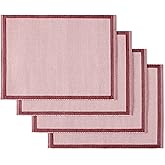 Kate Spade New York Garden Party Reversible 100% Cotton Placemats 4-Pack Set, Woven Ribbed Design, Pink/Rose Pink, 14"x19"