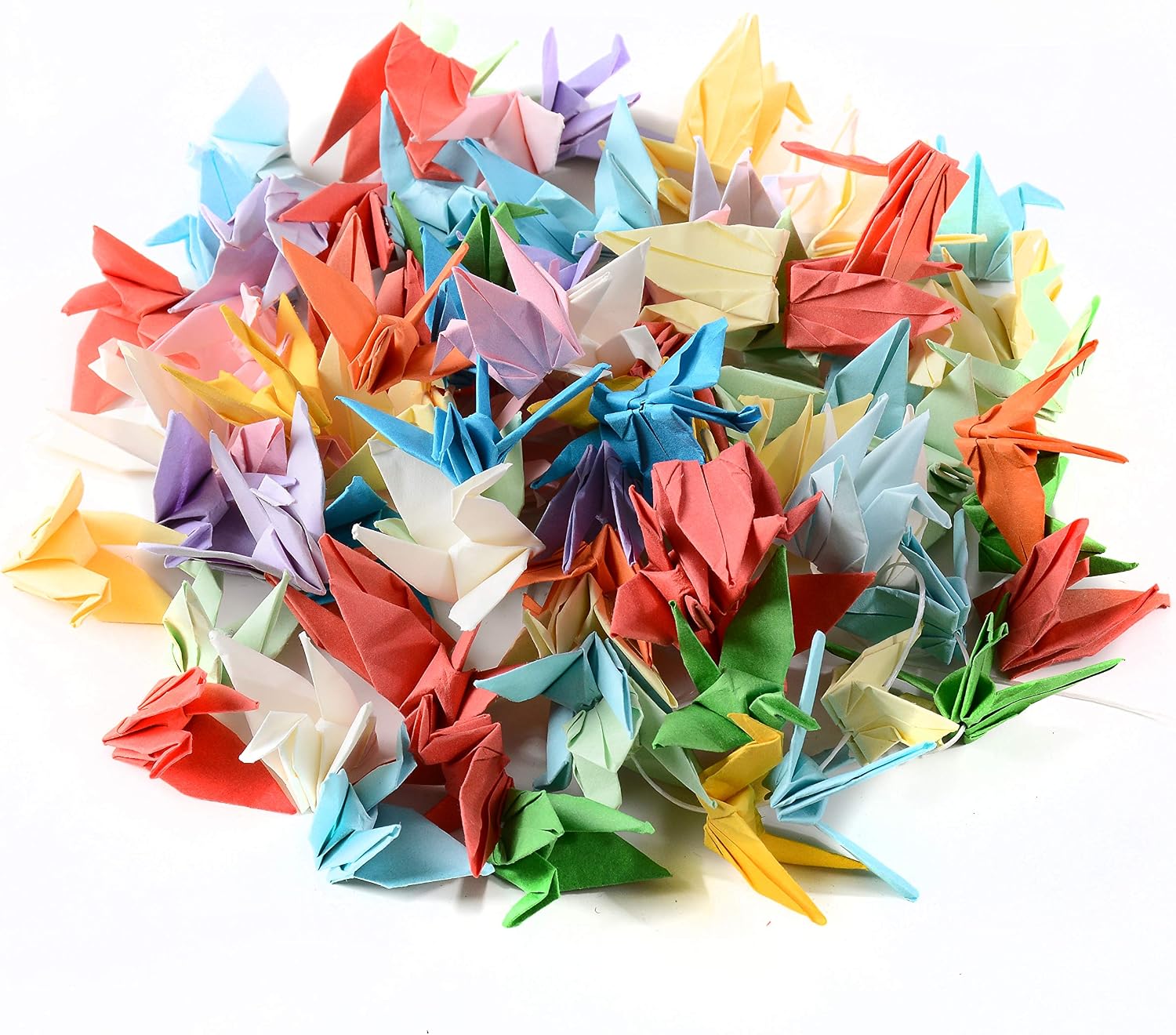 RayLineDo® 100PCS DIY Handmade Multicolor Paper Crane Origami Paper with 70M Crystal String, green