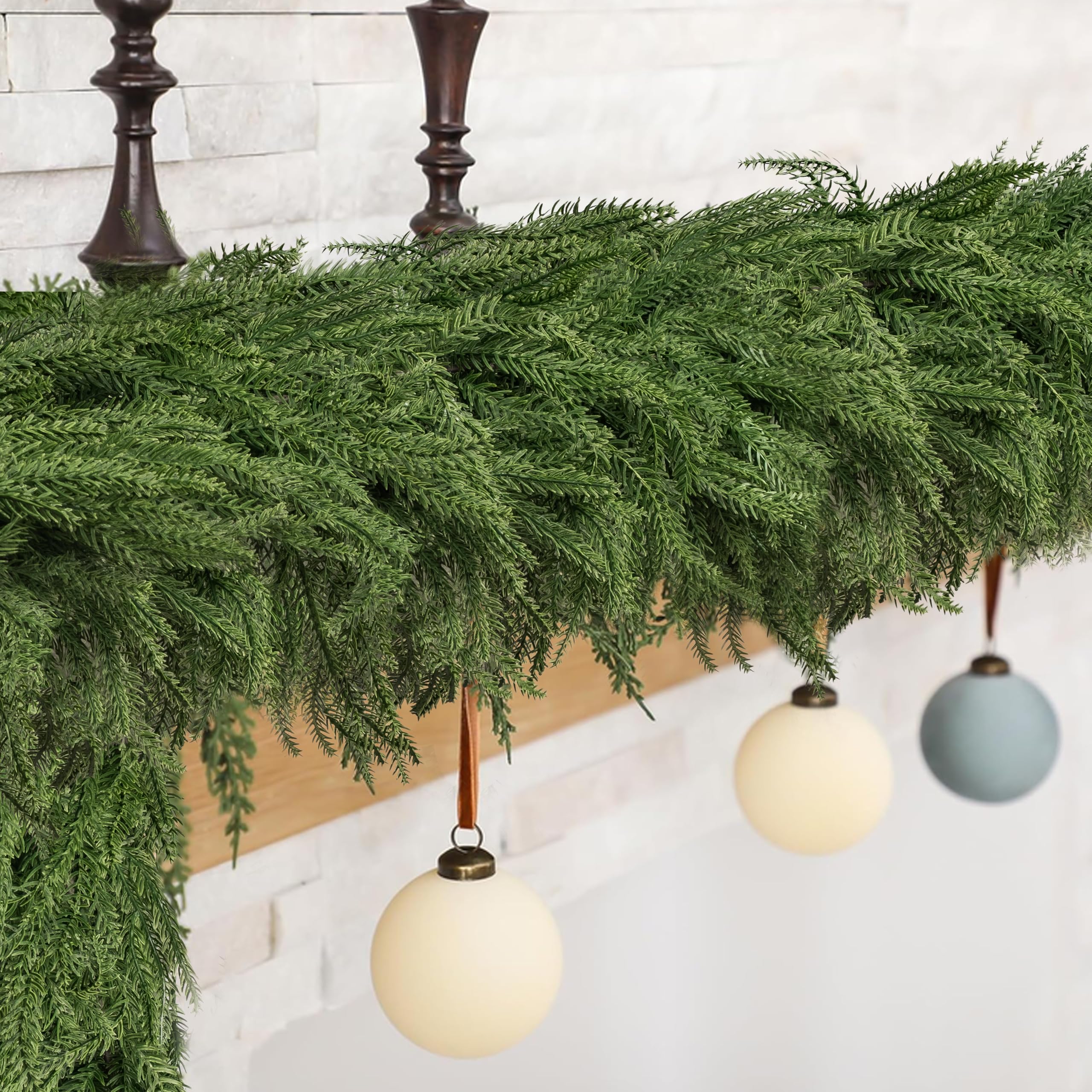SWNAWE Artificial Christmas Norfolk Pine Garlands, Real Touch Pine Garland Faux Greenery Winter Garland for Mantle Fireplace Stairs Table Wall Home Xmas Holiday Indoor Outdoor Christmas Decorations