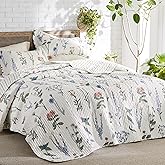 Bedsure Floral White Quilt Twin - Reversible Twin Size Floral Quilt Bedding, Lightweight Bedspread, Soft Botanical Coverlet for All Seasons (68"x86")
