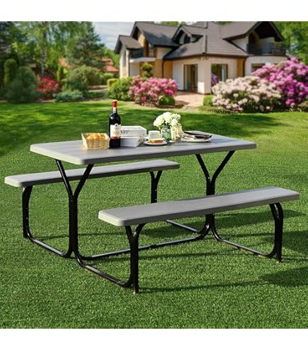 Amazon.com: PT-14KD Picnic Table & Benches, Powder Painted Steel