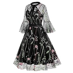 2 Pieces Mesh 3/4 Sleeve Floral Embroidery Illusion