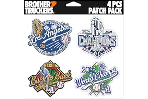 BROTHER TRUCKERS Baseball 2025 World Champions Embroidered Iron On Patch | Los Angeles LA | Patches for Clothing, Hats, & DIY Accessories (All Patches Pack 4 Pcs)
