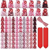 Sweetude 100 Pcs Valentine's Day Burlap Gift Bags with Heart Tag 4 x 6 Inch Small Drawstring Bags Reusable Goody Treat Pouches for Candy DIY Crafts Wedding Favors Party Supplies