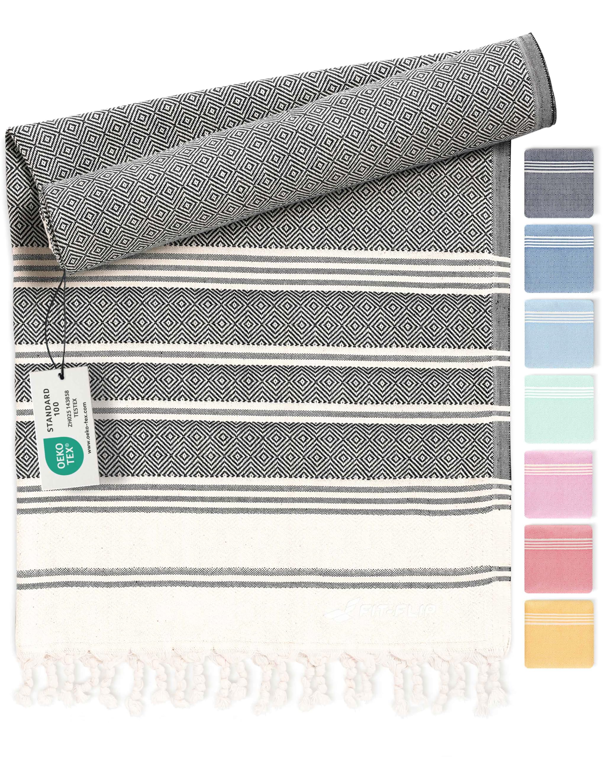 Fit-Flip Hammam Beach Towel XXL Made from 100% Cotton - Quick-Drying Turkish hamam Towels - Large fouta or pestemal Ideal as a Thin Sauna Blanket - Anthracite – 100x200cm Diamond