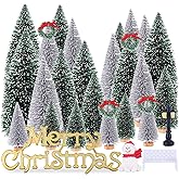 Mini Christmas Tree, Small Pine Tree with Wooden Bases for Xmas Holiday Party Home Tabletop Tree Decor (Silver/Green 30pcs)