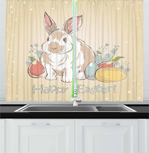 Amazon Com Lunarable Easter Kitchen Curtains Bunny In Hand Drawn