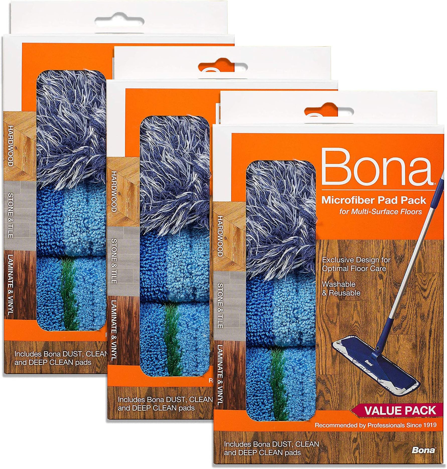 Bona 3-Piece Microfiber Pad Pack FamilyValue 3Pack-vOF-Bona