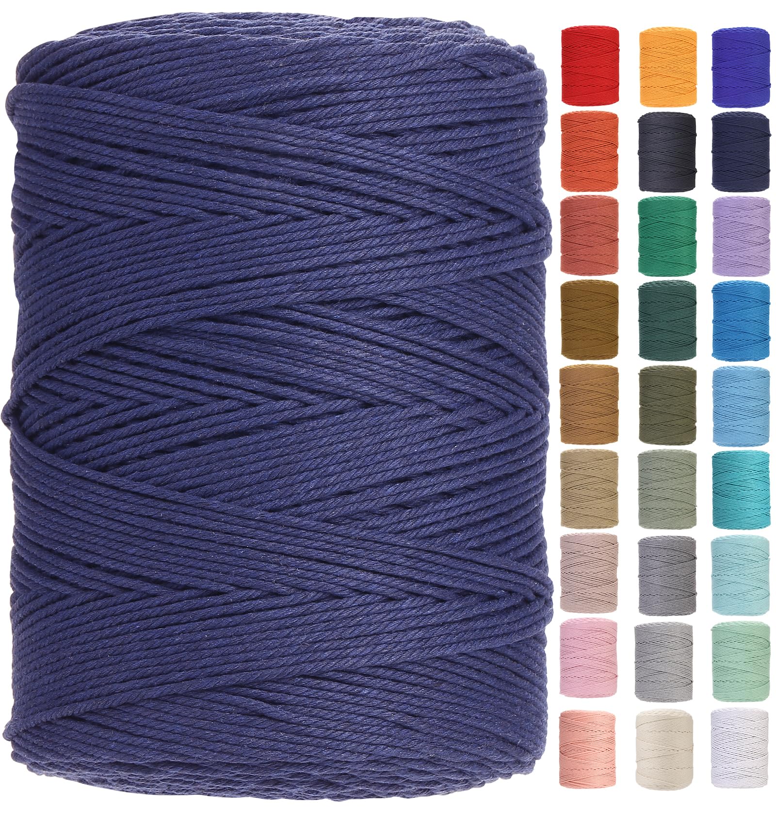 GOHOF Macrame Cord 3mm x 450m Premium Cotton Macrame Rope, 4 Strand Twisted Soft Cotton Cord, One of The Most Perfect Materials for Macrame Art, Cotton String Without Chemicals (Denim) — image 1