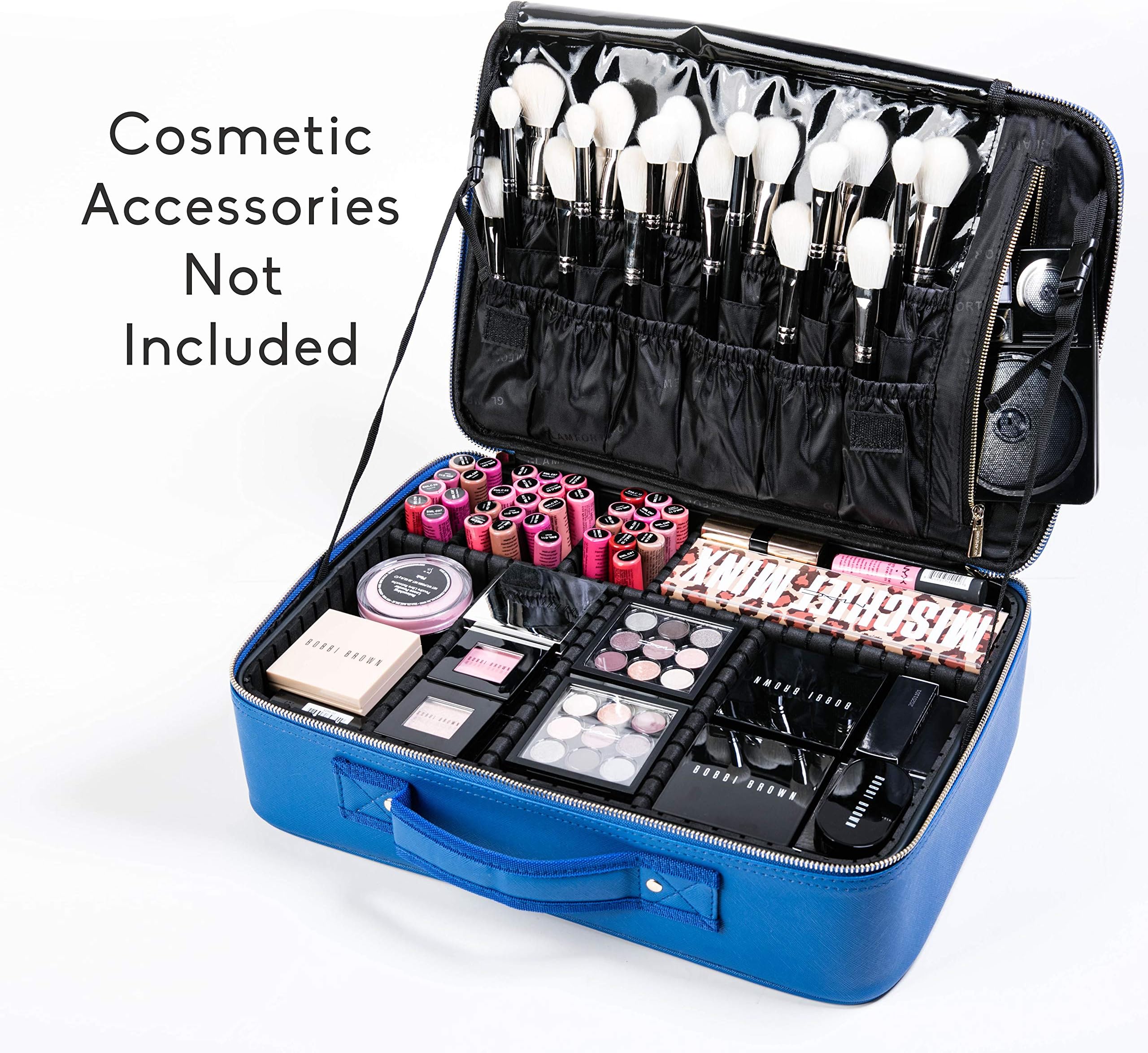 Makeup case makeup bag travel makeup train bag blue large capacity with dividers cosmetic bag organizer GLAMFORT
