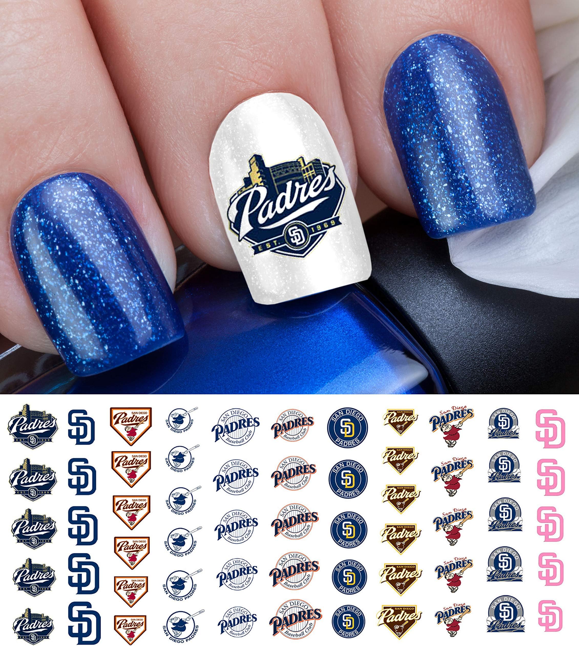 San Diego Baseball Waterslide Nail Art Decals - Salon Quality