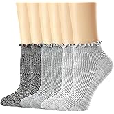 Mcool Mary Womens Ankle Ruffle Socks Casual Cotton Frilly Breathable Cute Knit Lettuce Trim No Show Socks 6 Pack