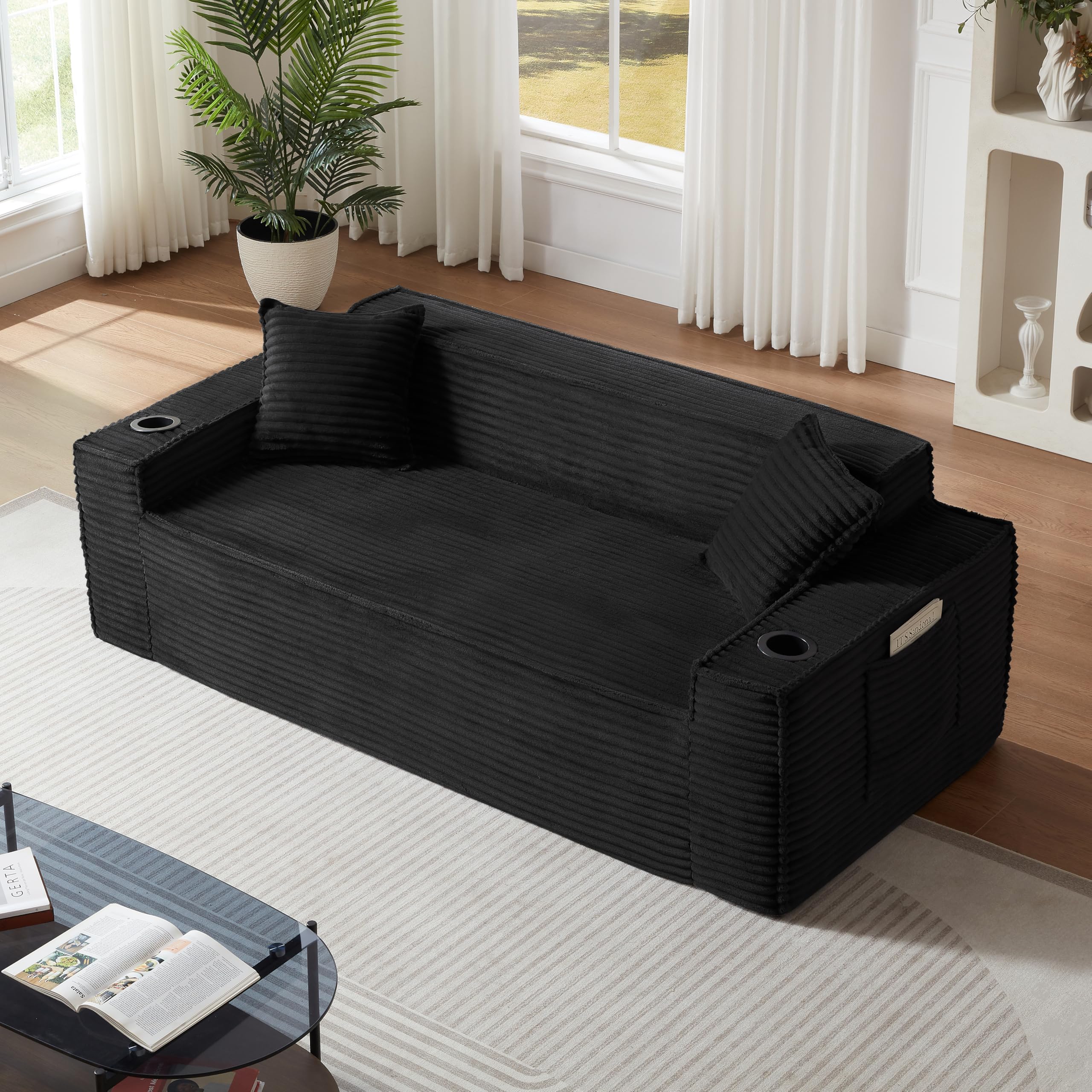 Photo 1 of **DIRT. MISSING CUP HOLDER**Cloud Loveseat Boneless Sofa Couch with Cupholders, Modern Corduroy Compressed Sofa for Living Room, 3 Seater High-Density Foam Couch with Pillows, No Assembly Required