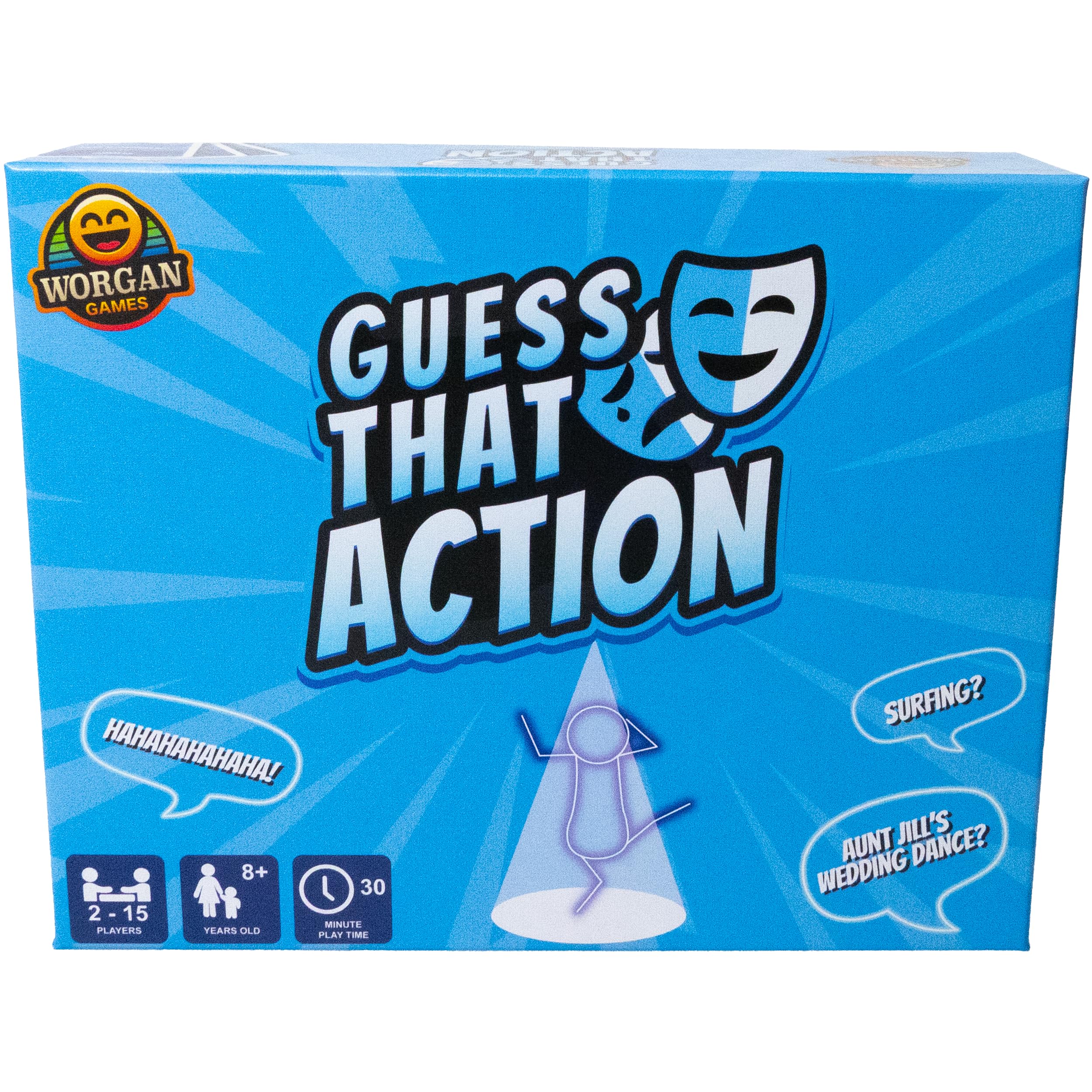 Worgan Games Guess That Action: Hilarious Charades-Style Party Game for Family & Friends - 2-15 Players - Ages 8+