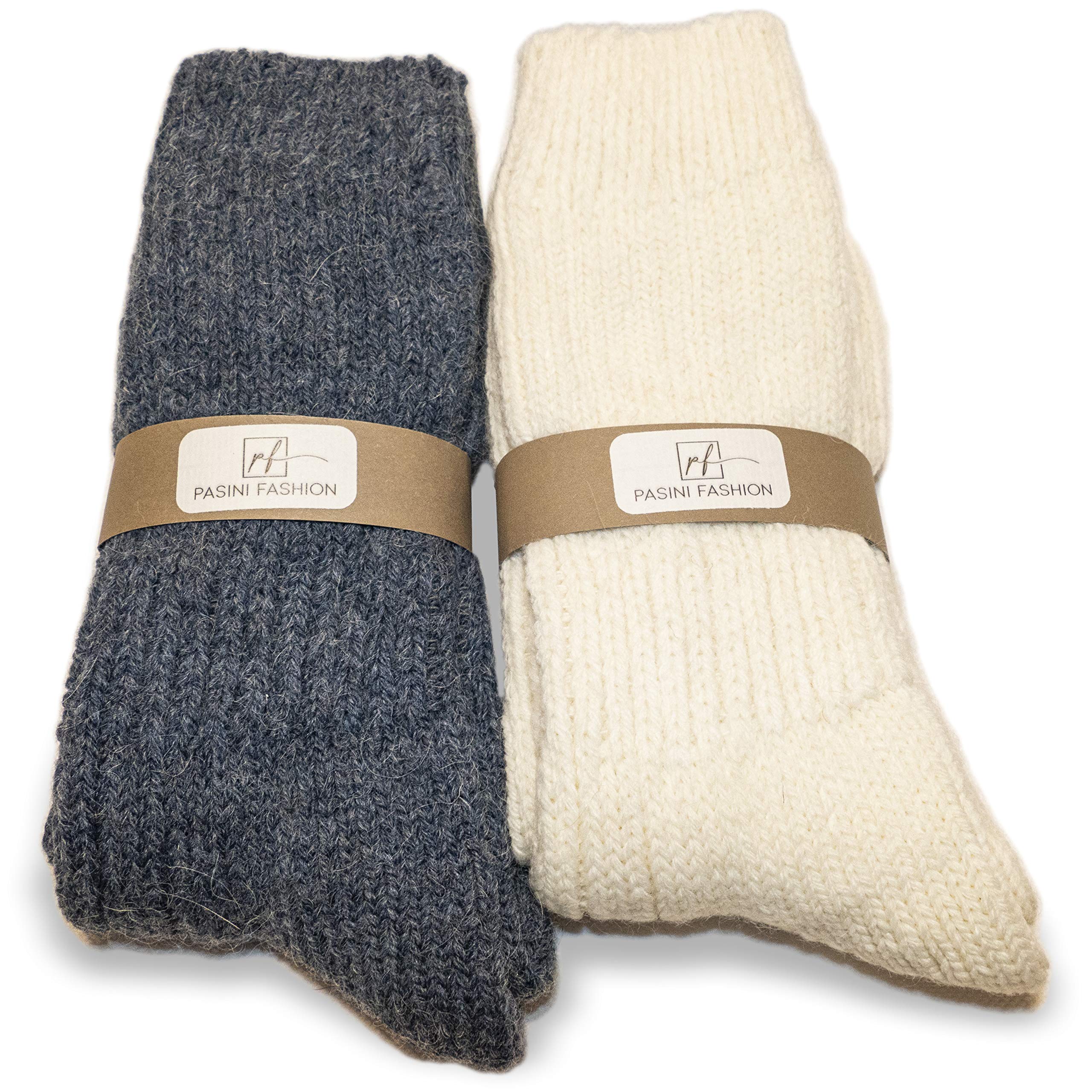 2 Pairs - Heavy Alpaca Socks - EVEREST Collection - warm and comfortable, in an assortment of two colors (White and Sky, 9-11)