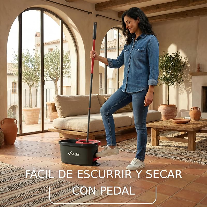 Conjunto de Esfregões Turbo com Caçamba e Máquina Rotativa Ativada por Pedal | Poste telescópico de 65 a 131 cm | | Recarga de Microfibra | Limpeza Profunda com Menos Esforço