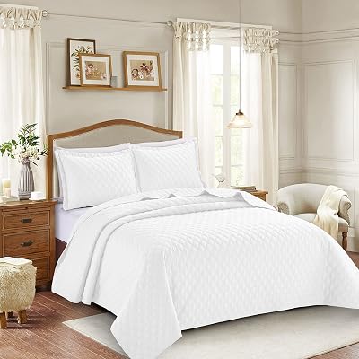 Prime Linens 3 Piece Inspiration Quilted Bedspread Embossed Pattern White