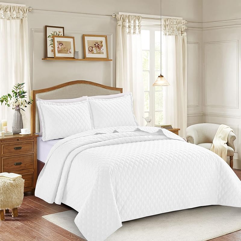 Prime Linens 3 Piece Inspiration Quilted Bedspread Embossed Pattern White Single