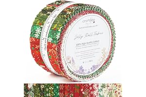 Craftido-18 Options-100% Cotton Jelly Roll Fabric Precut Strips for Quilting, Crafting, and Sewing, 40 Strips 2.5" x 44" Assorted Bundles for Rugs, Quilts, DIY Crafts and Home Decor-Winter Christmas