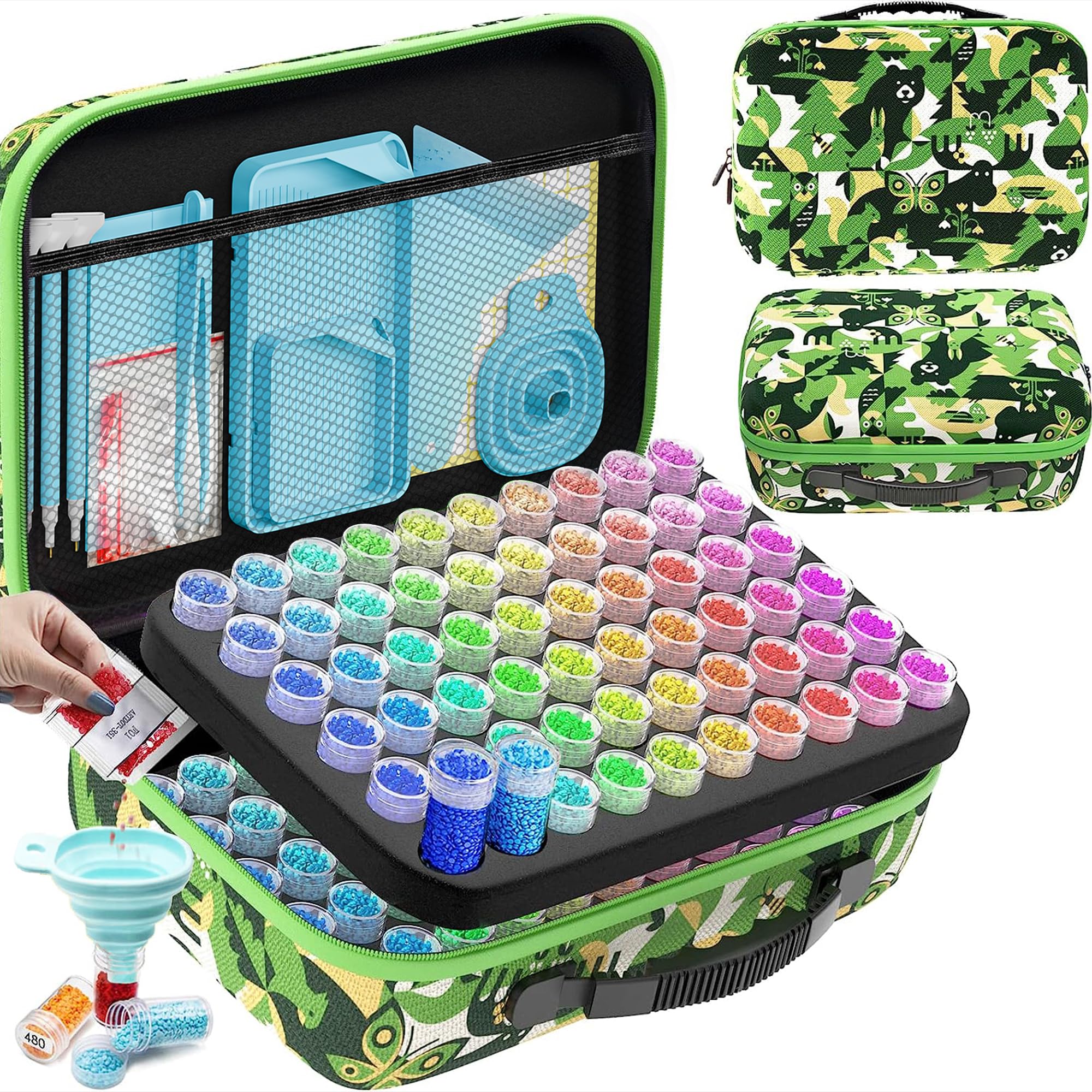 ARTDOT 5D Diamond Art Storage Boxes with 120 Slots, 162pcs Diamond Painting Accessories and Tools Kits with Pens for Adults(Green)