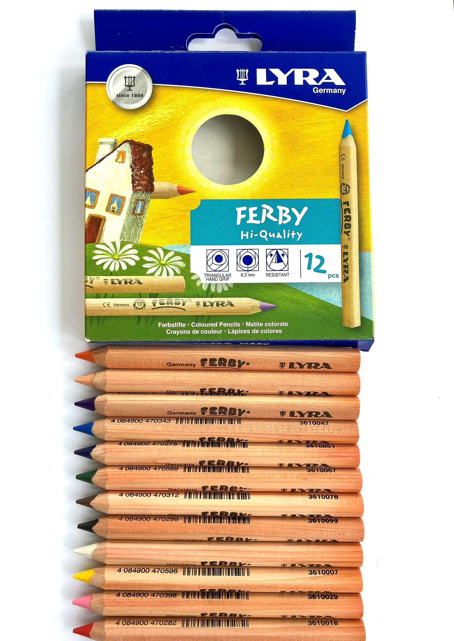 a2bsales Set Of 12 Lyra Ferby Chunky Coloured Pencils - Triangular 12cm - Pre School Art