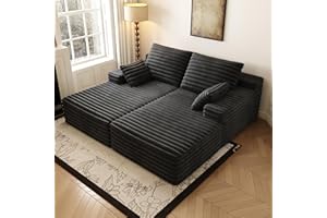 SETTAB 80” Oversized Double Lounge Chaise,Cloud Plush Sofa Bed,Upholstered Boneless Cloud Sofa Deep Seat,No Assembly Required,Modern Corduroy Sleeper Loveseat Chair for Living Room Bedroom Reading,Black