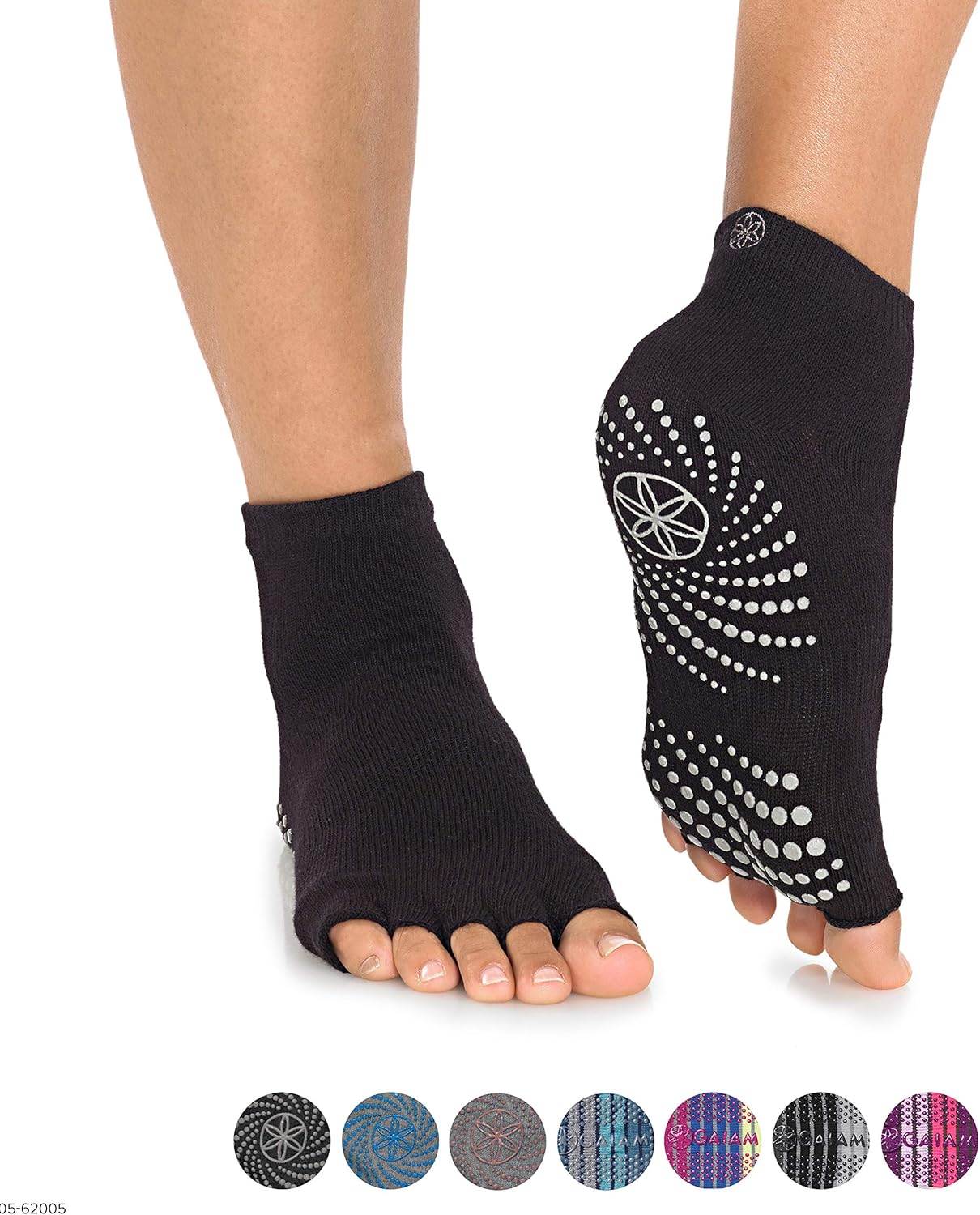 Gaiam Grippy Toeless Yoga Socks, Small/Medium, Granite Storm : Clothing