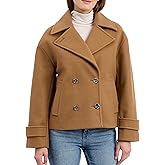 Michael Kors womens Double Button Short Peacoat With Faux Wool, Stylish Wool Coat for Women, Belted Wrap Design