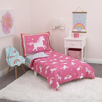 Amazon Com Carter S Rainbow Unicorn 4 Piece Toddler Bedding Set