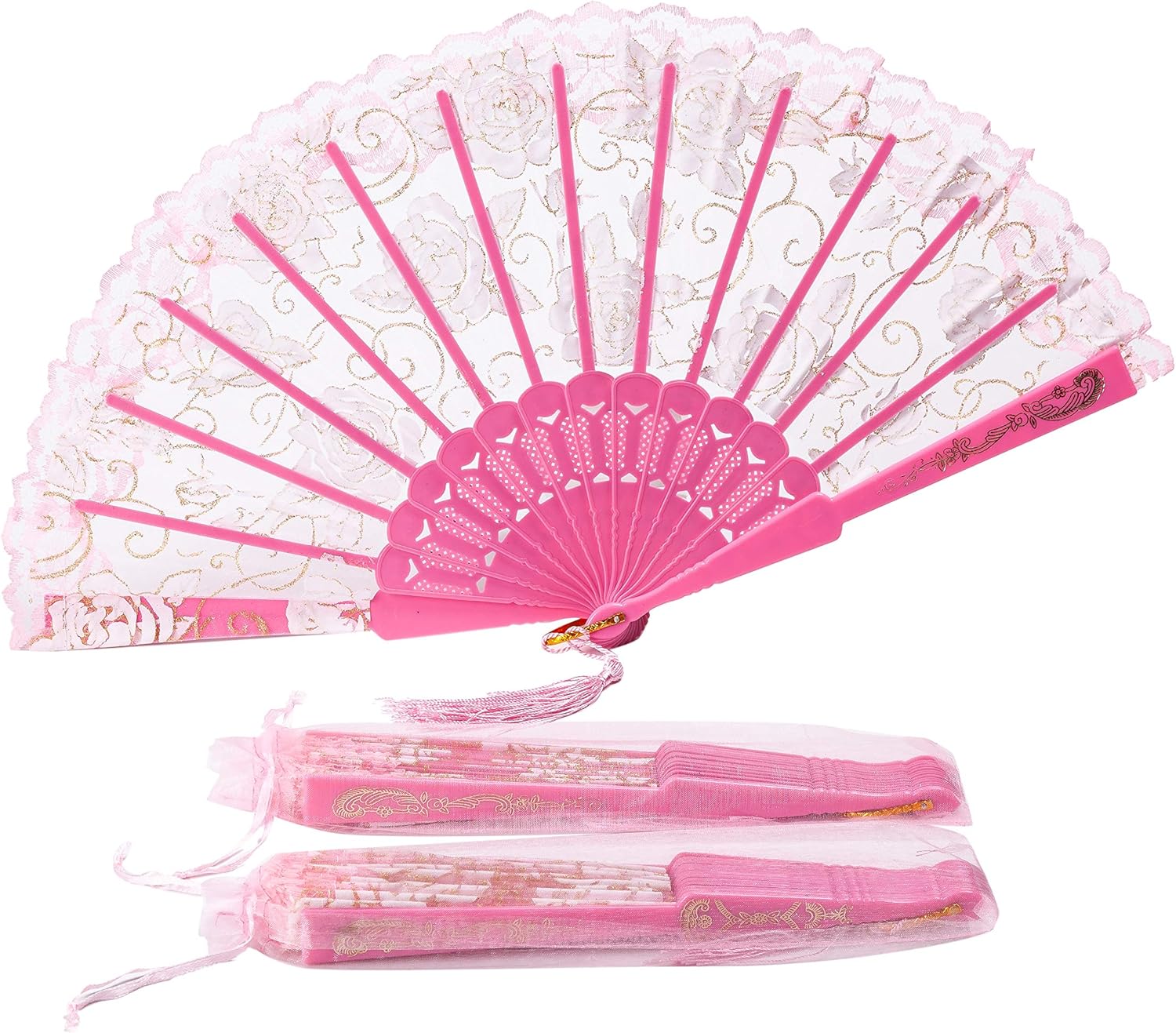 Sepwedd 30pcs Rose Lace Floral Folding Hand Fans Chinese