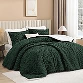 Andency Fluffy Sherpa King Comforter Set Dark Green, Super Soft Emerald Green Fleece Warm Bedding for Winter, Luxury Jacquard Boho Thick Fuzzy Plush Bed Set 3 Pieces(1 Shaggy Comforter, 2 Pillowcases)