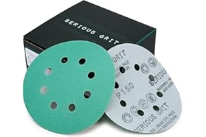 Serious Grit Sanding Discs 5 Inch 8 Hole 150 Grit - Heavy-Duty Hook & Loop Wet Dry Film Sandpaper Discs - Very Fine Sand Paper for Random Orbital Sanders - Wood, Automotive, Metal, etc - 50 Pack Box