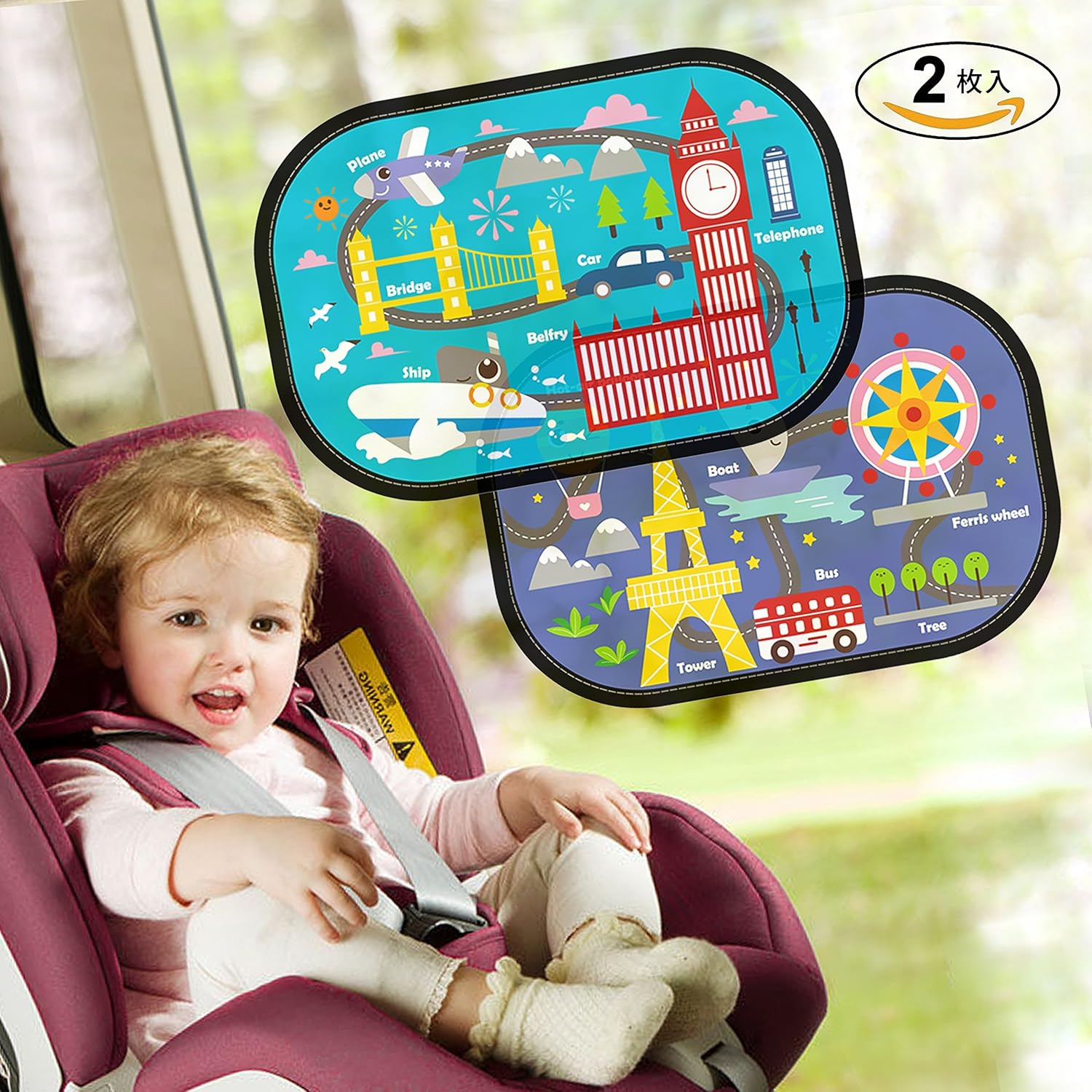 Amazon 車用遮光サンシェード Safe Care 日よけサンシェード 日除け Uvカット 2枚入 子供 折り畳み 車内断熱 軽量 繰り返し使える 簡単取付 サンシェード 世界旅行 サンシェード 車 バイク