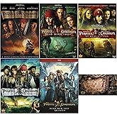 Pirates of The Caribbean 5 DVD Collection One 1 Two 2 Three 3 Four 4 Five 5 Johnny Depp Includes Treasure Map Glossy Print Sc